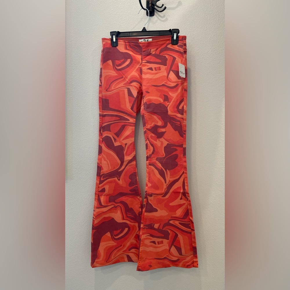 Free People Penny Pull-on Printed Flare Jeans NWT